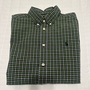 Ralph Lauren Navy and Green Plaid Button Down Shirt Youth Boys Large 14-16 LS